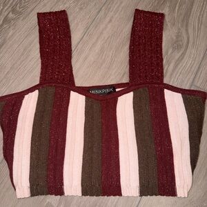 MINKPINK Women's Striped Crop Top - Burgundy, Pink, Brown